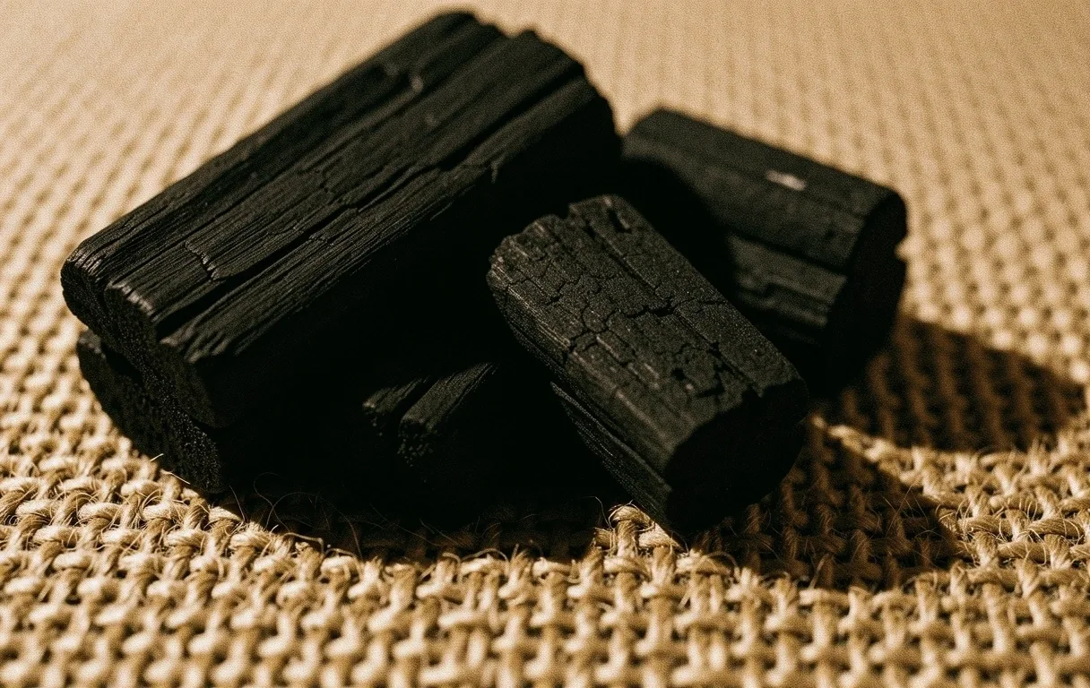Tactile textures of charcoal and linen