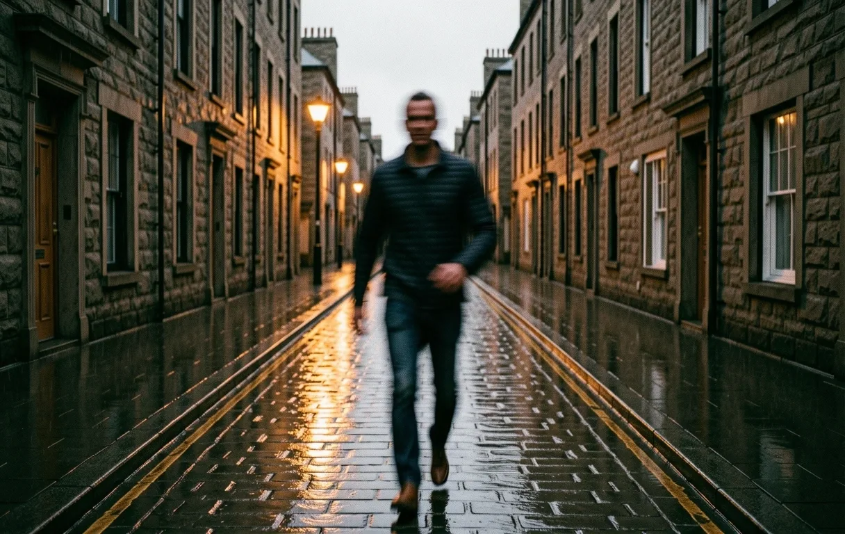 Blurred figure in Belfast representing the pace of vital motion.